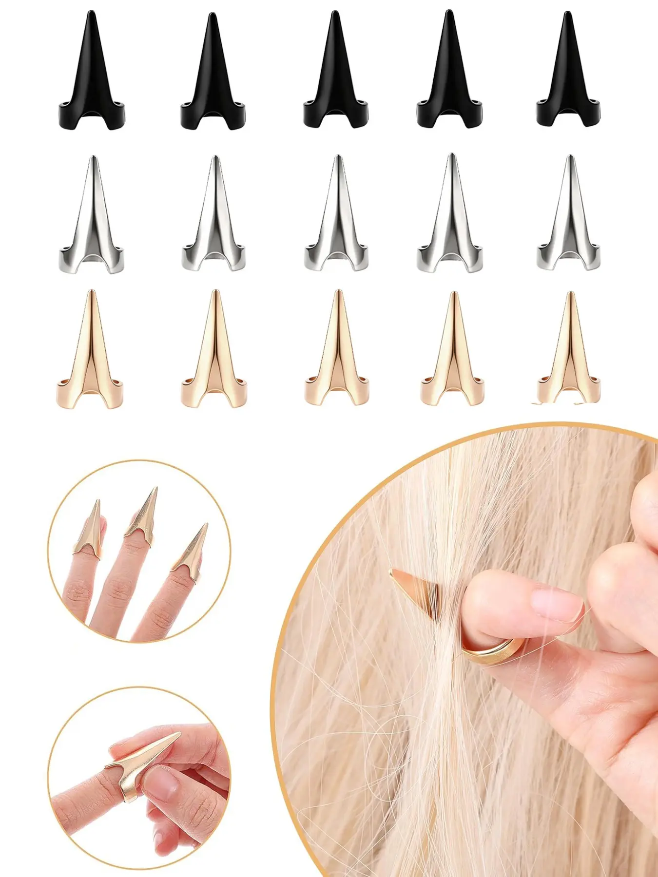 15pcs Halloween Metal Finger Cuffs, Punk Rock Nail Armor, Gothic Claw Tips, Hair Braiding Tools, Unique Accessories for Festive Looks