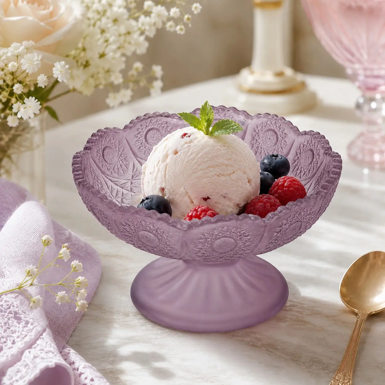 Frosted Glass Dessert Bowl Set, European Vintage Relief Fruit Bowl, Ice Cream Cup, Snack Nut Plate, Home Tableware, Party Dessert Cups, Decorative Bowls for Home Decor