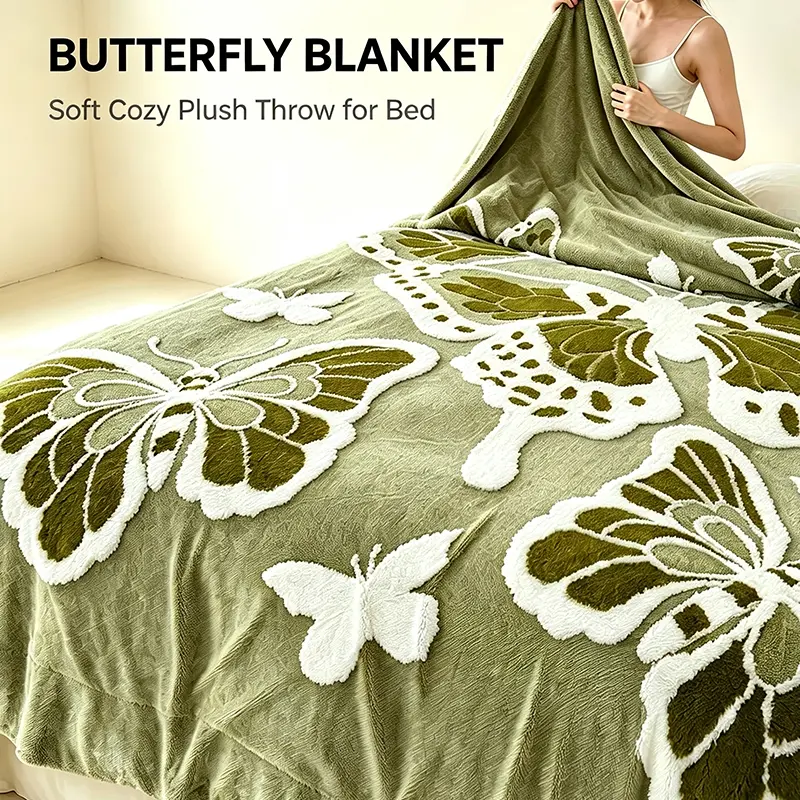Minimalist Big Butterfly Jacquard Plush Throw Blanket, Silky Smooth Warm Touch Fabric, Multi-Size Layer for Night Sleep, Afternoon Naps and Photo Shooting Prop