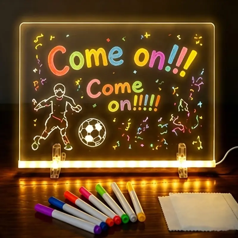 LED Glow Drawing Board, Erasable Acrylic Panel, 7-Color Pens, Night Light, USB Powered, Reusable Graffiti Board, Fun Gift, Professional Art Use