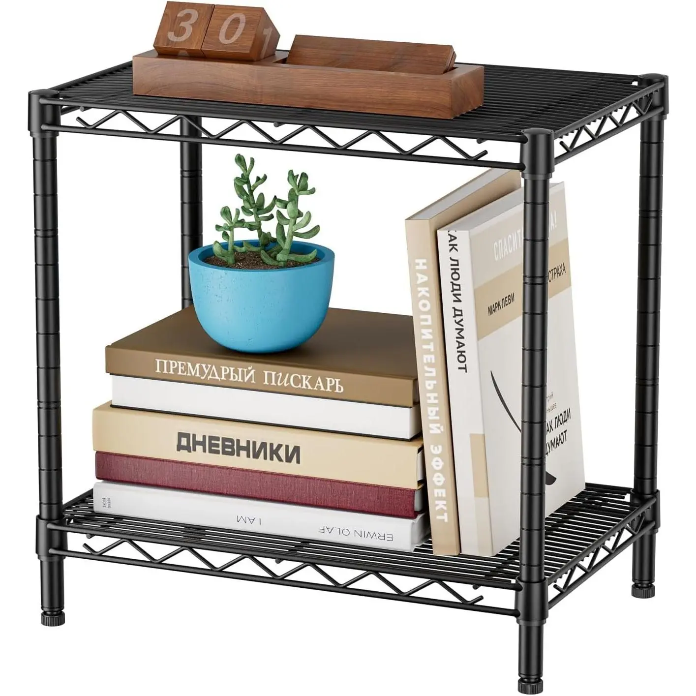 Bookshelf Shelves Bookcase Shelf 2 Tier Wire Shelving Adjustable | Small  Storage Organizer Metal Free Standing Display Shelf for Bedroom Living Room Office Pantry Study Room