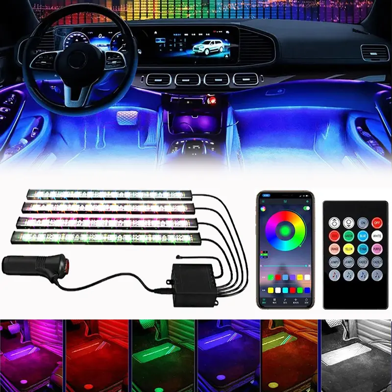 Car LED Strip Lights Kit, Auto Interior Ambient RGB LED Strip Atmosphere Car Decorative Lamp with Bluetooth Music Sync App Remote Control,