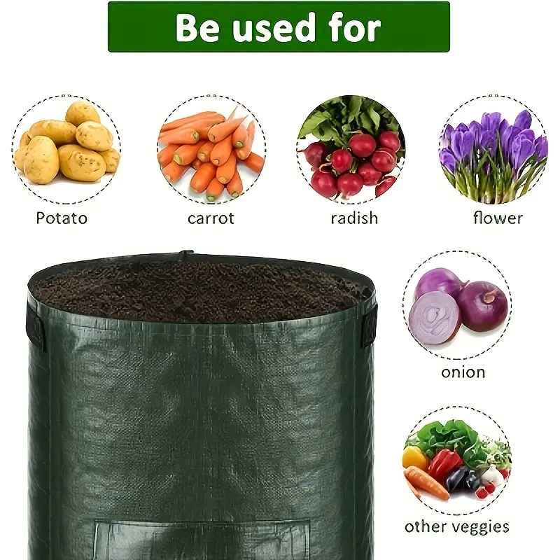 2Pcs potato planting bag, with observation port leak hole, pe material, indoor and outdoor planting bag, tomato vegetable planting bag, reusable, plant container planting pot for potato flower mushrooms, tomatoes and vegetables, green, Garden Grow Bags