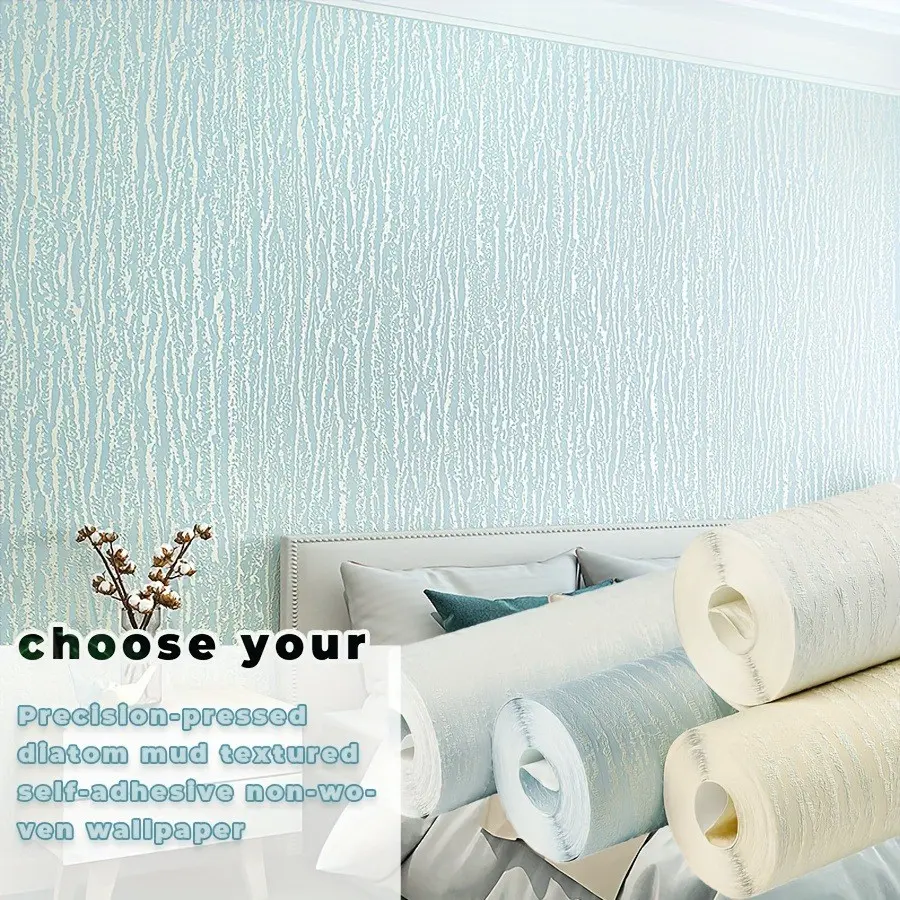 Nordic Style Self-Adhesive Wallpaper, Modern Solid Color, Thick Non-Woven Material, 4 Colors, Easy Peel and Stick, Bedroom Living Room Interior Wall Decor