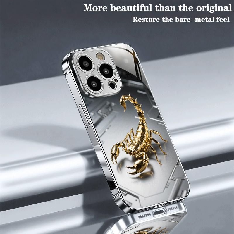 Gold scorpion pattern electroplated silver tempered glass new mobile phone case for iPhone 17ProMax-11Pro Max/x/xs/xr/xsmax/8 advanced sense design business simplicity full coverage anti-drop protective case, waterproof and anti-drop mobile phone case