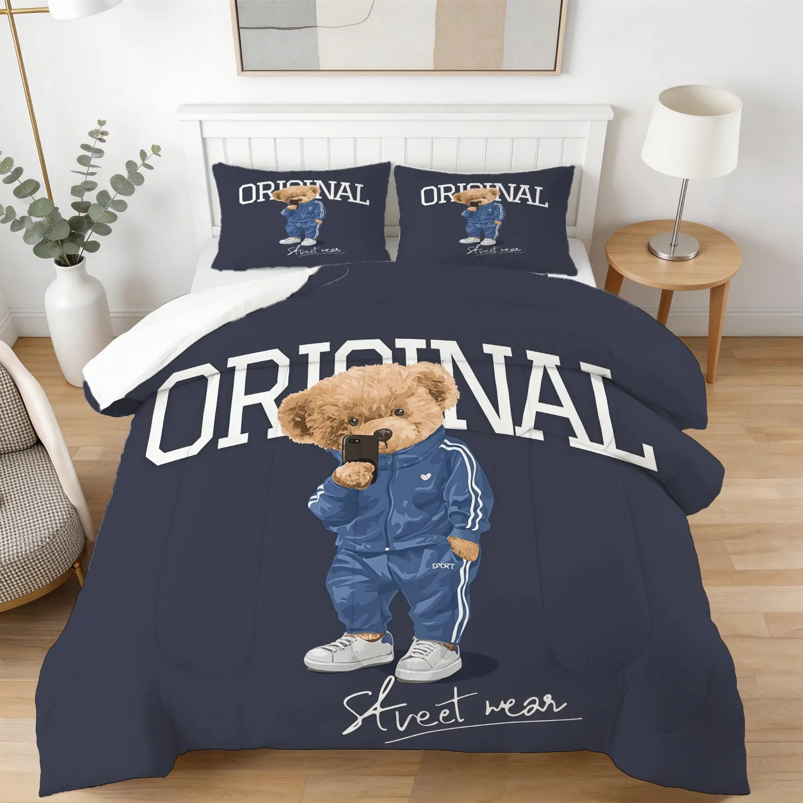 Bear Pattern Comforter Set, Including 1 Comforter And 1 Or 2 Core-Free Pillowcases, Suitable For Home Or Dormitory Decoration, Very Suitable Holiday Gift
