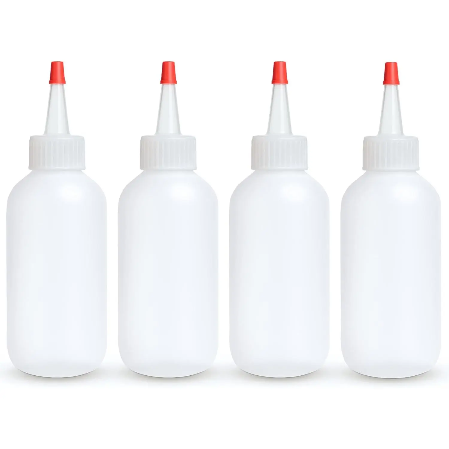 Squeeze Bottles - 4 OZ Empty Plastic Containers for Dressing, Sauces & Condiments | Ketchup, Mustard, Syrup, Oil, Arts and Crafts | Leak Proof, , Refillable | Red Top - Pack of 4