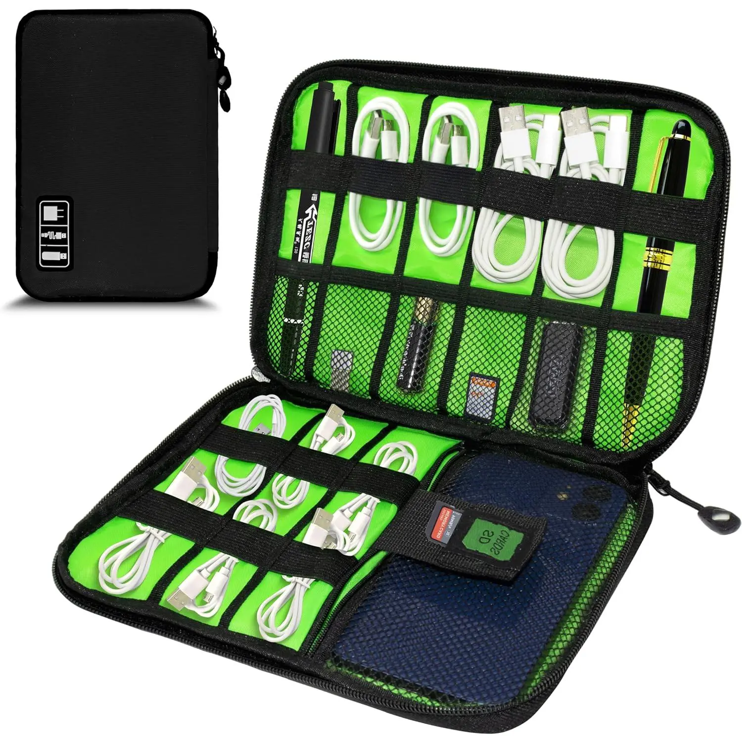 Electronics Organizer,Travel Cord Organizer Pouch, Portable  Organizer Bags,Travel  Accessories Storage Case for Cables, Cords, Charger, Phone (Black)
