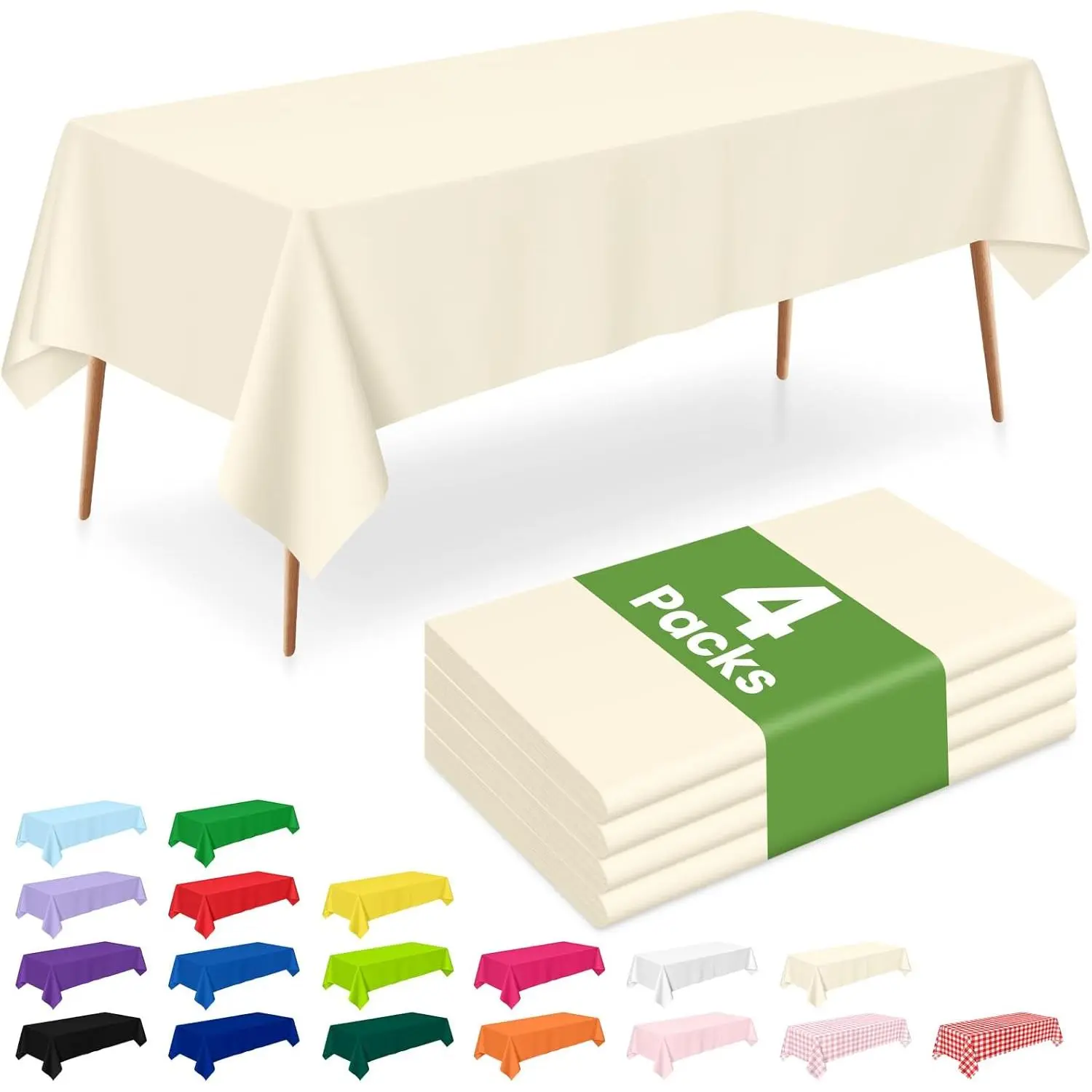4 Pack  Tablecloth Plastic, 54 x 108 Inch Rectangle Table Cloth Disposable, Thanksgiving Decorations, Harvest, Fall Tablecloths, Beige Plastic Cover, Cream