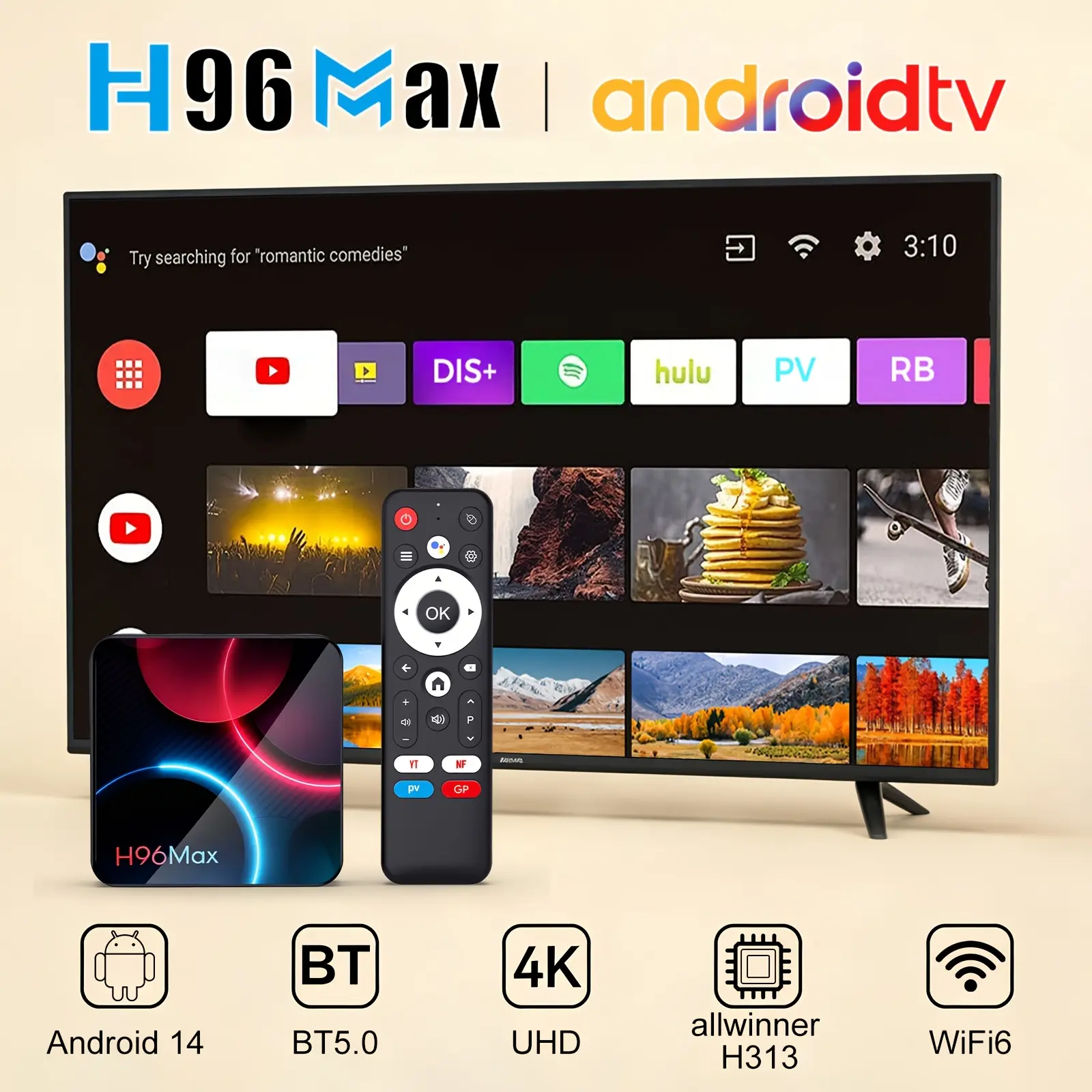 2024 New Arrival H96 MAX H313 Android 14 Smart TV Box 2GB 8GB 16GB Dual WiFi6 BT5.0 4K HD Google Voice Assistant Media Player Set Top Box