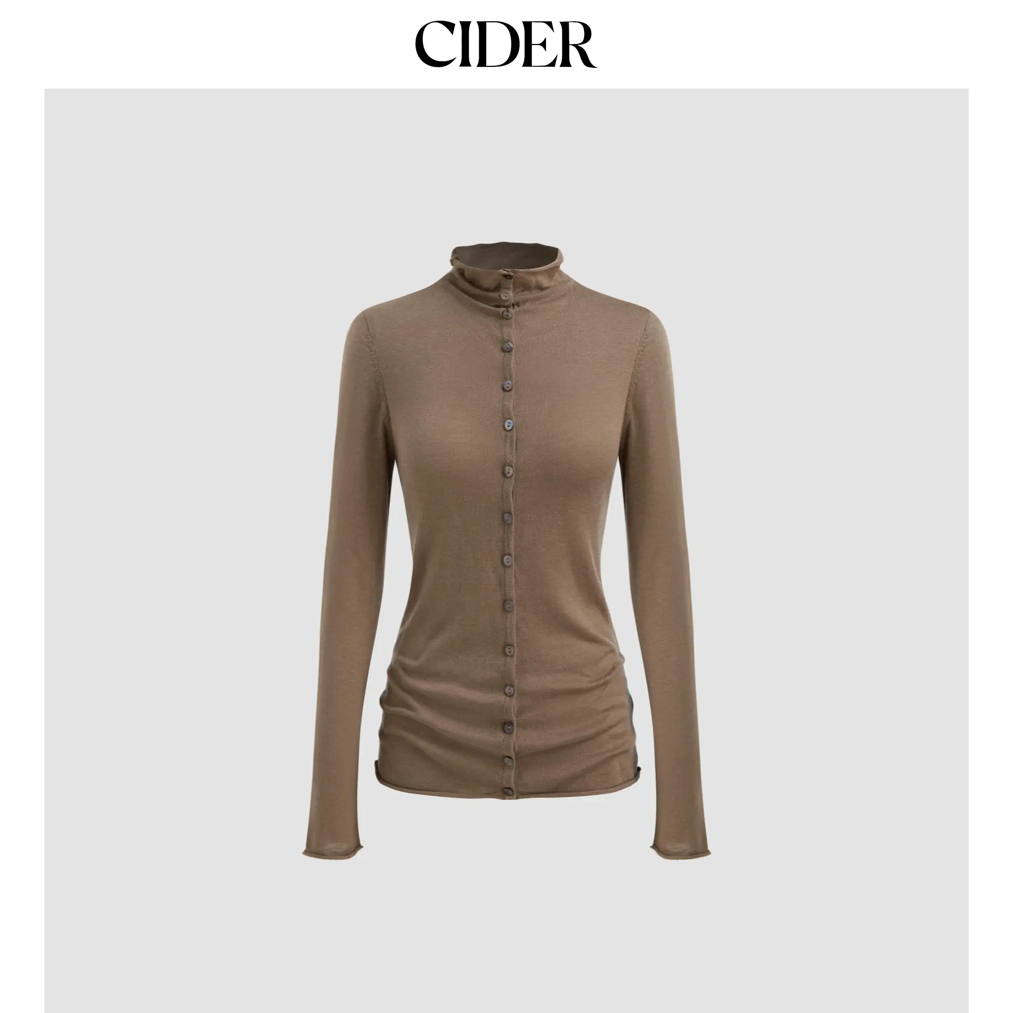 Cider [size 2-10] Wool-blend High Neck Solid Ruched Button Long Sleeve Top SummerWins SummerFinds