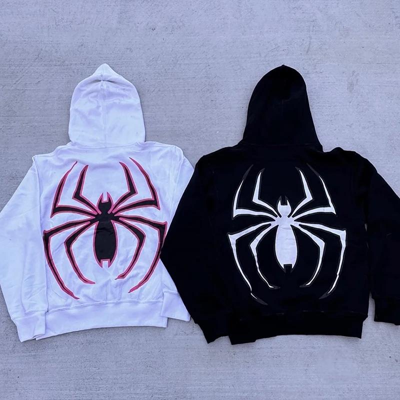 Kyn Apparel Y2k Spider Hoodies Women Men Hip Hop Zip Up Long Sleeve Jacket Graphic Punk Coats Harajuku Casual Loose Hooded Shirt Sweatshirt