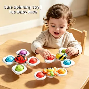 3 Pcs Novelty Suction Cup Spinning Tops, Cute Insect Fidget Toys, Rotatable Design, Strong Suction, Bath & Travel Toys for Kids