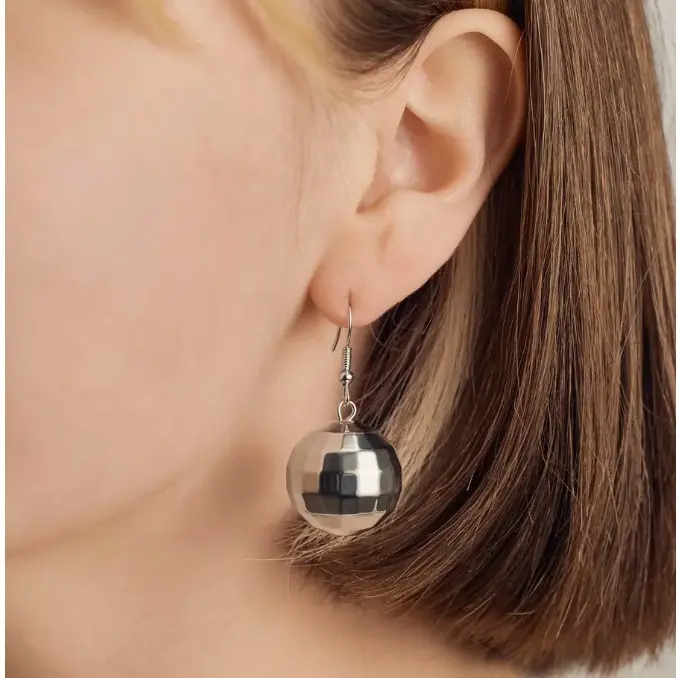 Disco Ball Drop Earrings for Women, Exaggerated Beaded Tassel Statement Jewelry, Stainless Steel for Hip Hop & Party Wear, Dangle, Steel/Plastic, Beads, Stainless Steel Jewelry, Hip Hop Look