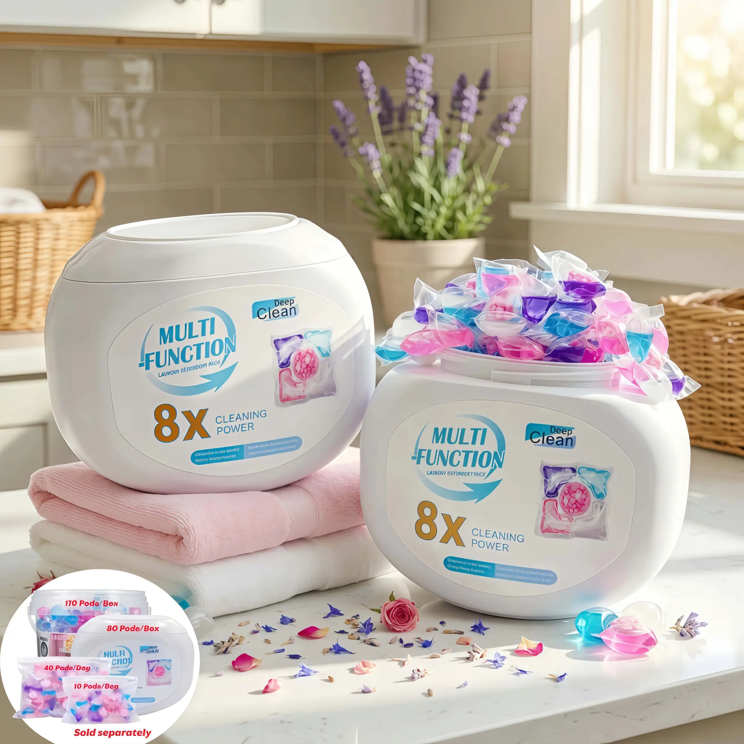 80 PCS 5-IN-1 SCENTED LAUNDRY DETERGENT PODS, Household Laundry Detergent, Scented Detergent Balls, 8g Concentrated Capsules, 8X Cleaning Power, 72H Long-Lasting Perfume Scent, Powerful Stain Removal, Family & Travel Packs