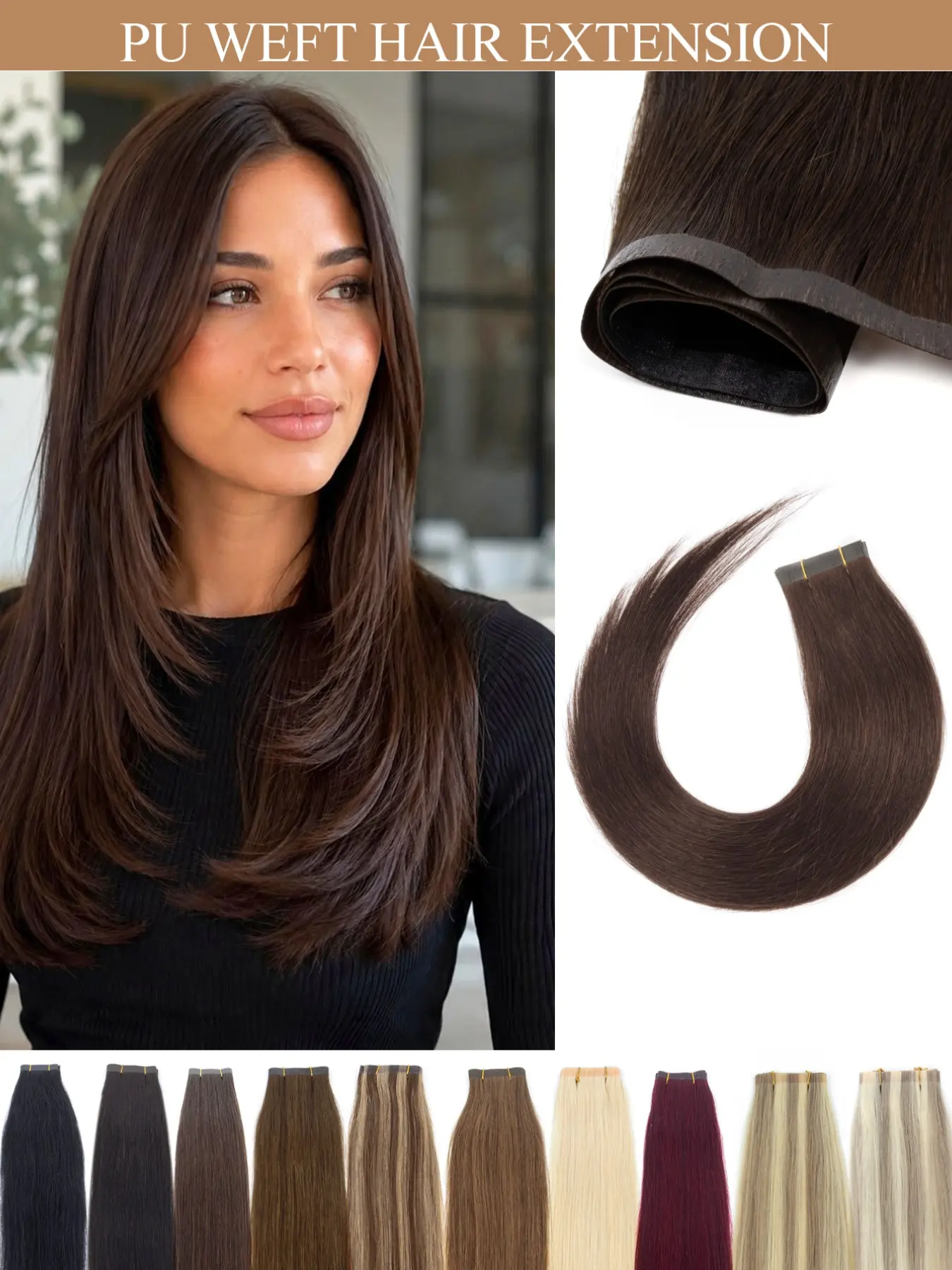 PU Tape Weft Human Hair Human Hair  PU Tape Weft Human Hair , No Glue Tape-In Hair Extensions, Seamless PU Skin Weft, 40G-50G, For Fine Hair, Human Hair Straight, Pre-Sealed With Sew-In Clips,Tapes,Sew In Micro Links