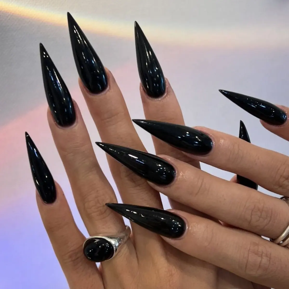 Goth Punk Stiletto Press On Nails, Solid Color Long Fake Nail Tips for a Reusable Daily Manicure, Daily Use, Nail Extension, Decorative Nails