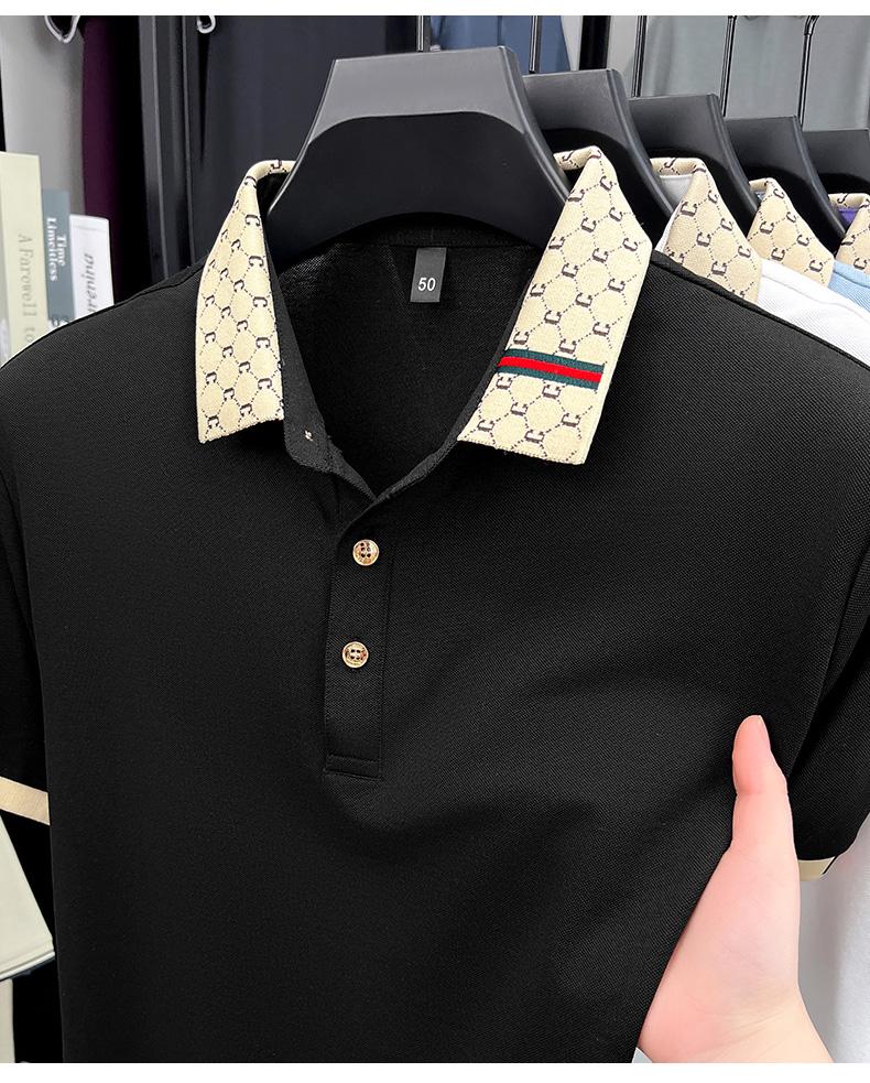 Fashion luxury brand short sleeve polo shirt men new personalized letter color blocked high-end casual breathable lapel T-shirt