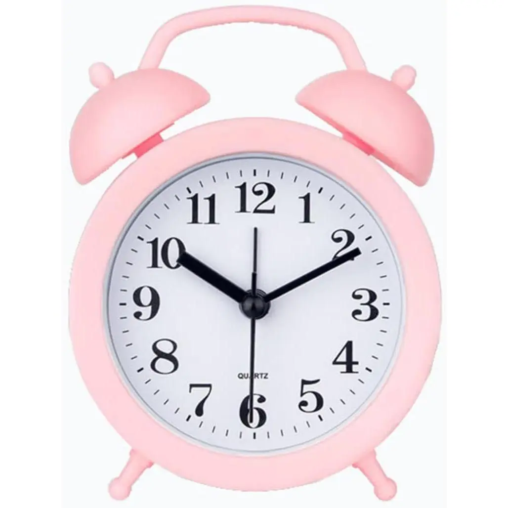 Kids Alarm Clock - Double Bell Classic Home Cute Battery Operated Analog Mini Round Bedside Desk Alarm Clock - Pink