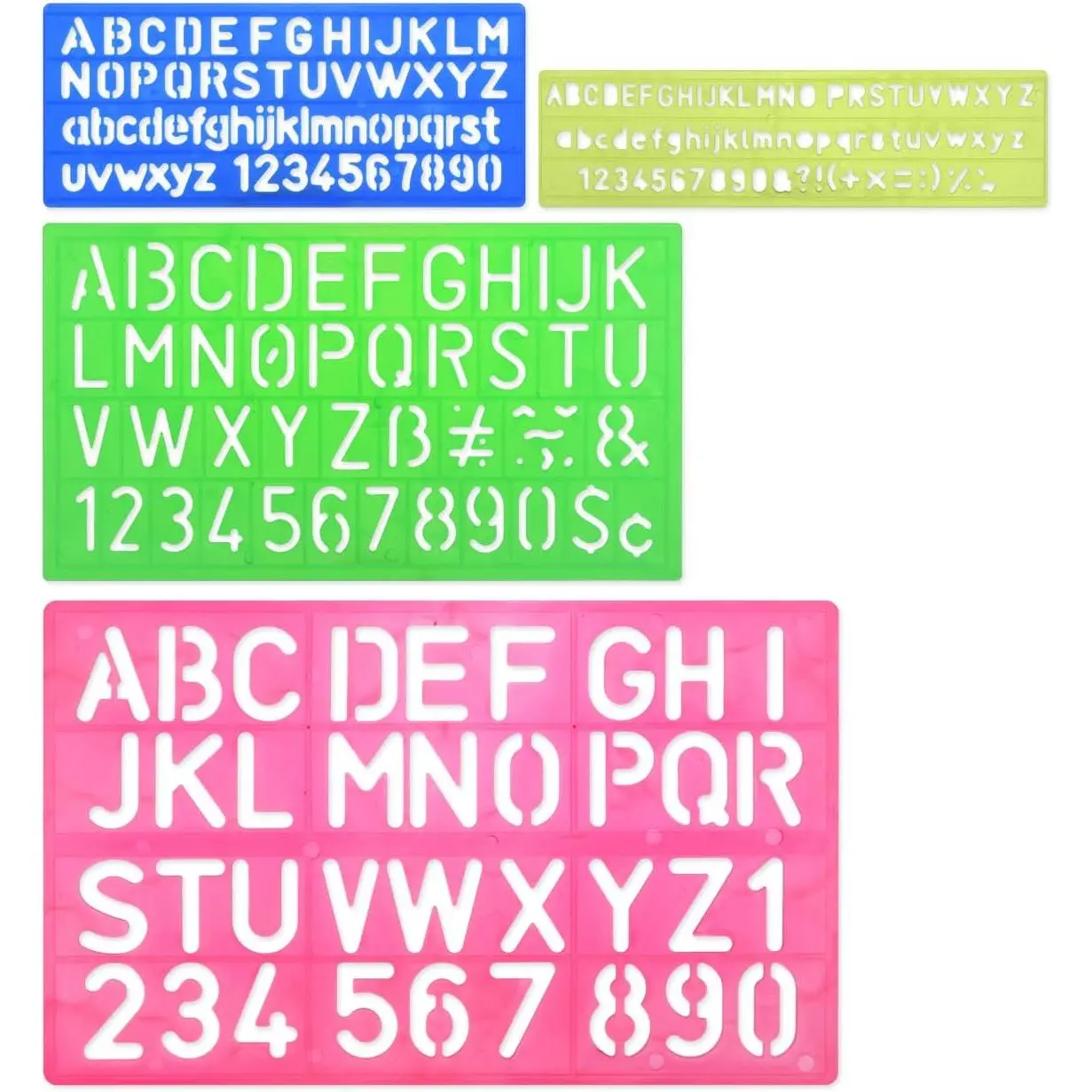 Alphabet Stencils Set of 4 Plastic Letter Stencil  Sizes Number Ruler for Learning, Painting, Scrapbooking (Set B)