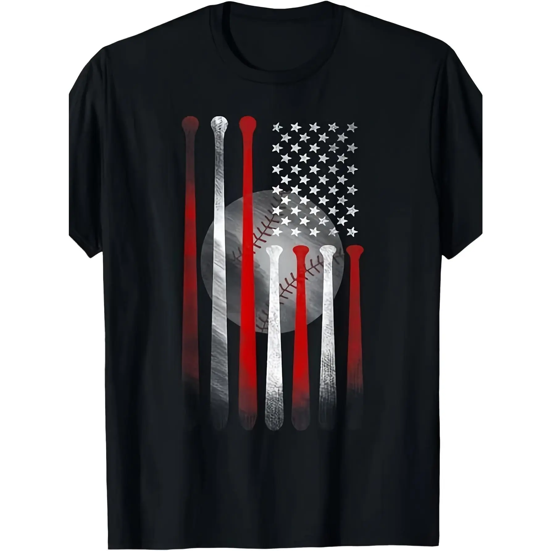 Vintage Baseball American Flag T-Shirt | Classic Fit Black Tee for Dad and Mom, Same Style for Men and Women, 2026 Summer Short-Sleeved Printed T-Shirt, 180G, Crew Neck, Slight Stretch Fabric, Regular Fit