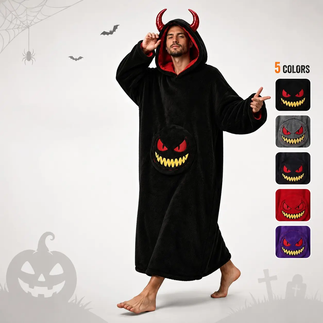 Unisex Oversized Devil Hoodie Blanket, Cozy Fleece Wearable Blanket for Adults, Halloween Costume Loungewear, Comfortable and Stylish