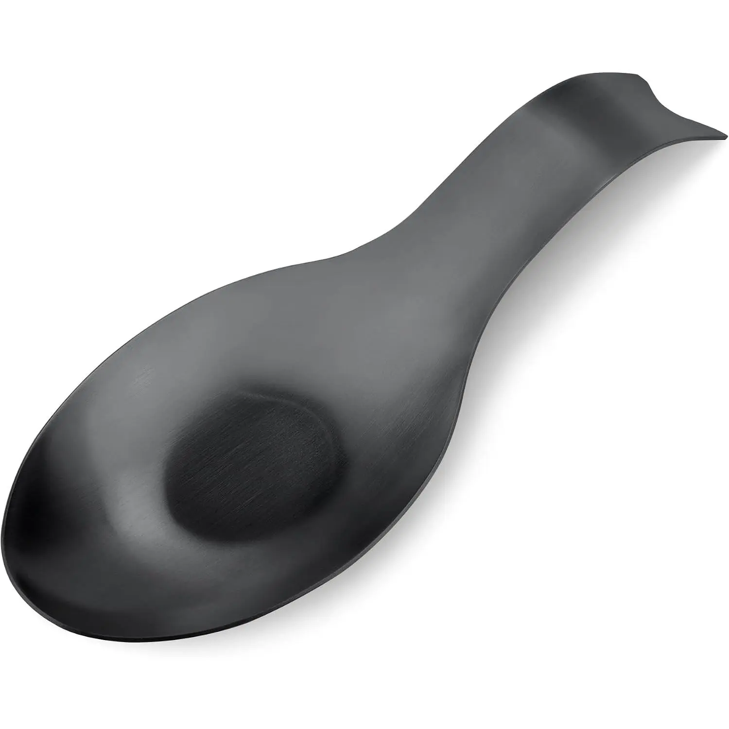Sturdy Thick Durable 1-Piece Stainless Steel Utensil Holder, Brushed Finish, Dishwasher Safe, Fishtail-Black Design, 9.8x3.7in Spoon Rest for Spatulas & Ladles (1PC)