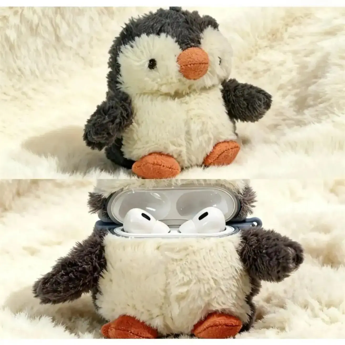 Cute Penguin 3D Fur + PC Wireless AirPods Case - Soft, Shockproof Protective Cover, Fits AirPods 1/2/3/Pro/Pro 2, Fun Leisure Gift for Spring