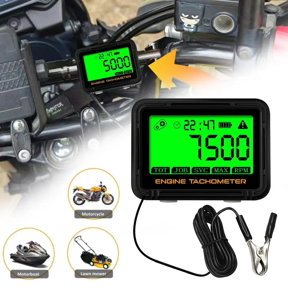 Digital Tach Hour Meter,0-18000 RPM Large LCD Display,Waterproof Tachometer Gauge for Motorcycle Boat Chainsaw Small Engine