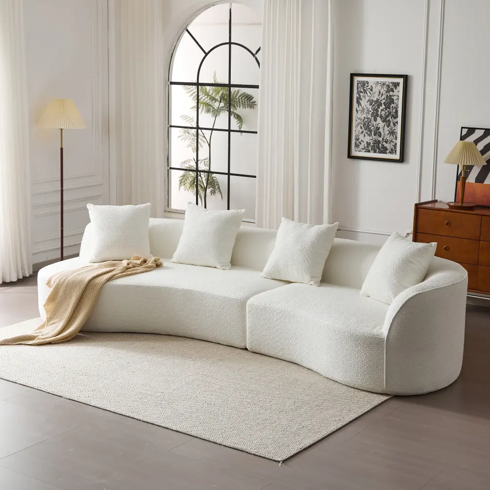 Modern Fabric 5-Seater Oversized Curved Sectional Sofa with Fixed Arms, Black Full-Foam Modular Couch, 4 Throw Pillows, No-Assembly Floor-Standing Living Room Furniture, High-Density Seating for Home