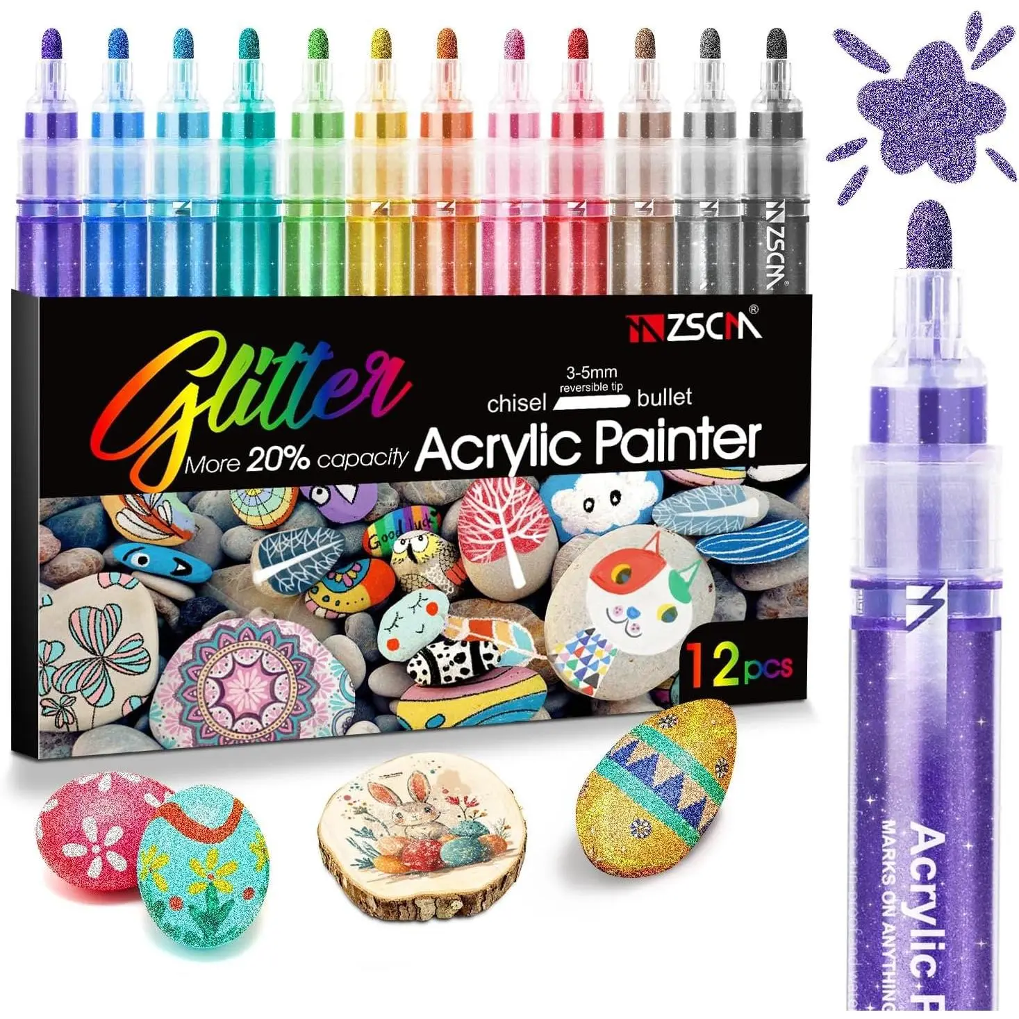 Large  Glitter Markers Pen, 12 Colors Stocking Stuffers Gifts, Metallic Shimmer Markers for Doodle Writing, Glitter Art Crafts Gifts Trendy Stuff Christmas Stocking Stuffers