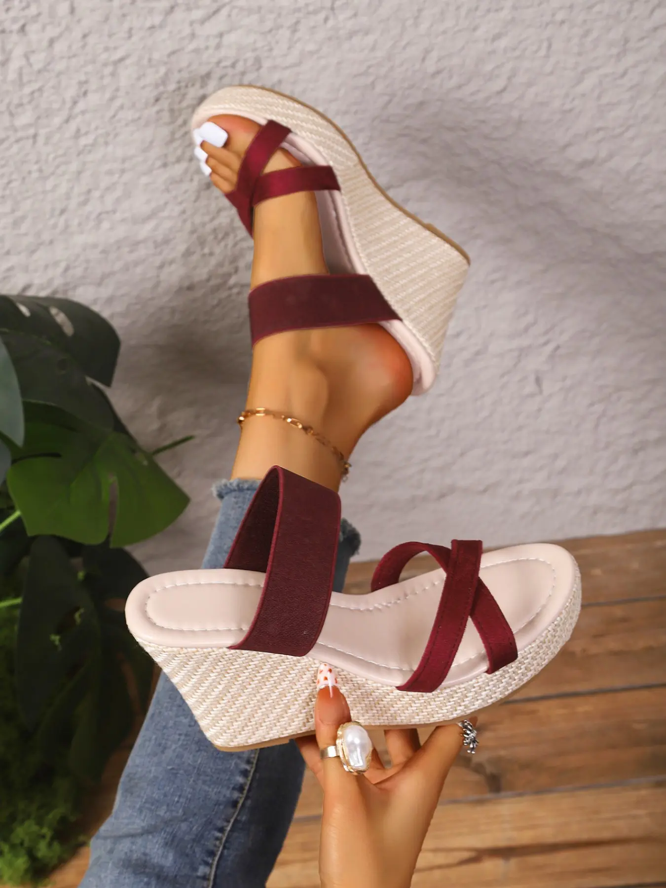 Women Crisscross Strap Espadrille Wedge Slides, Open Toe Platform Mules, Comfortable Summer Footwear, Stylish Casual Shoes, Casual Comfy Sandals