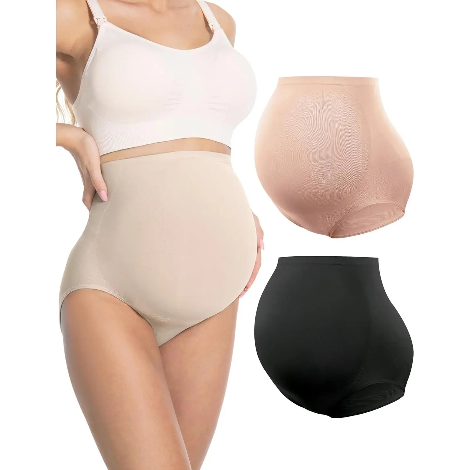 Women's Maternity Support Underwear - No Show, Seamless, Over Bump Compression Shapewear, Basic Small Short Plain New Model Nursing Apparel, Supportive, Pregnancy