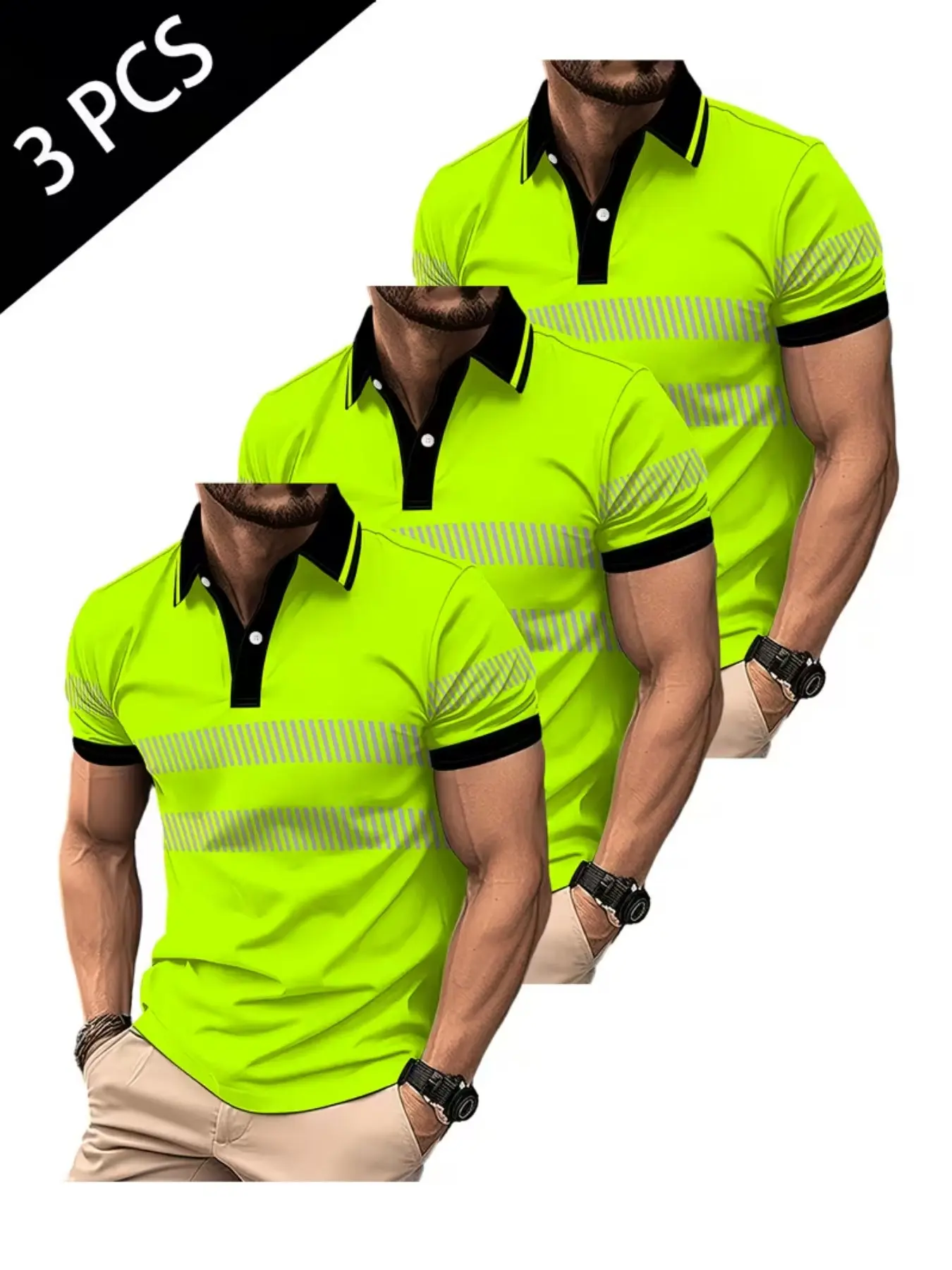 3-Pack Men's Casual Summer Printed Short Sleeve Polo Shirts, Bold Print Design, Durable Material, New Style, Perfect for Warm Weather