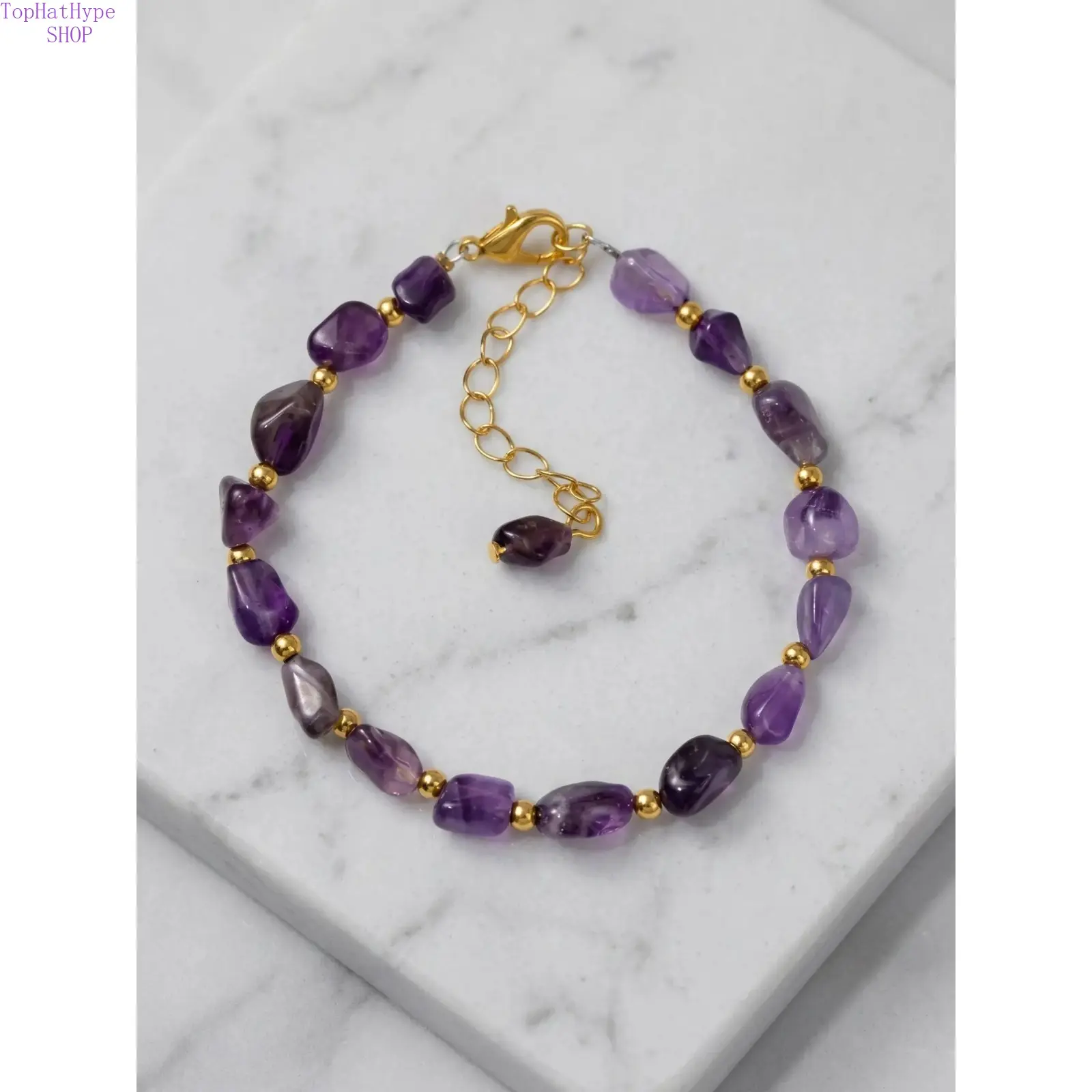 Women's Irregular Raw Purple Crystal Beaded Bracelet - Adjustable Chain, Dainty Look, Minimalist Layer Natural Stone Jewelry for Daily Wear, Vacation, Birthday Gift
