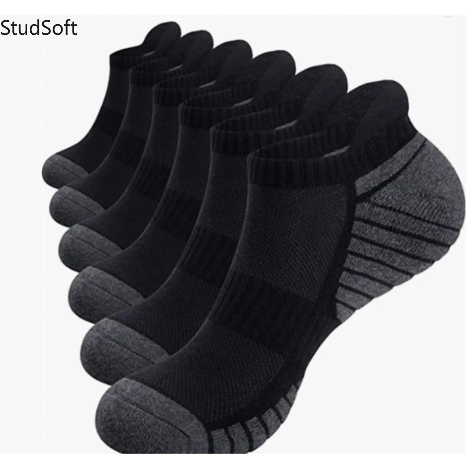 6 Pairs Mens Low Cut Athletic Socks, Cushioned Cotton Running Ankle Socks, Soft Breathable Heavy Duty Bulk Pack with Heel Tab for Hiking Gym Sport