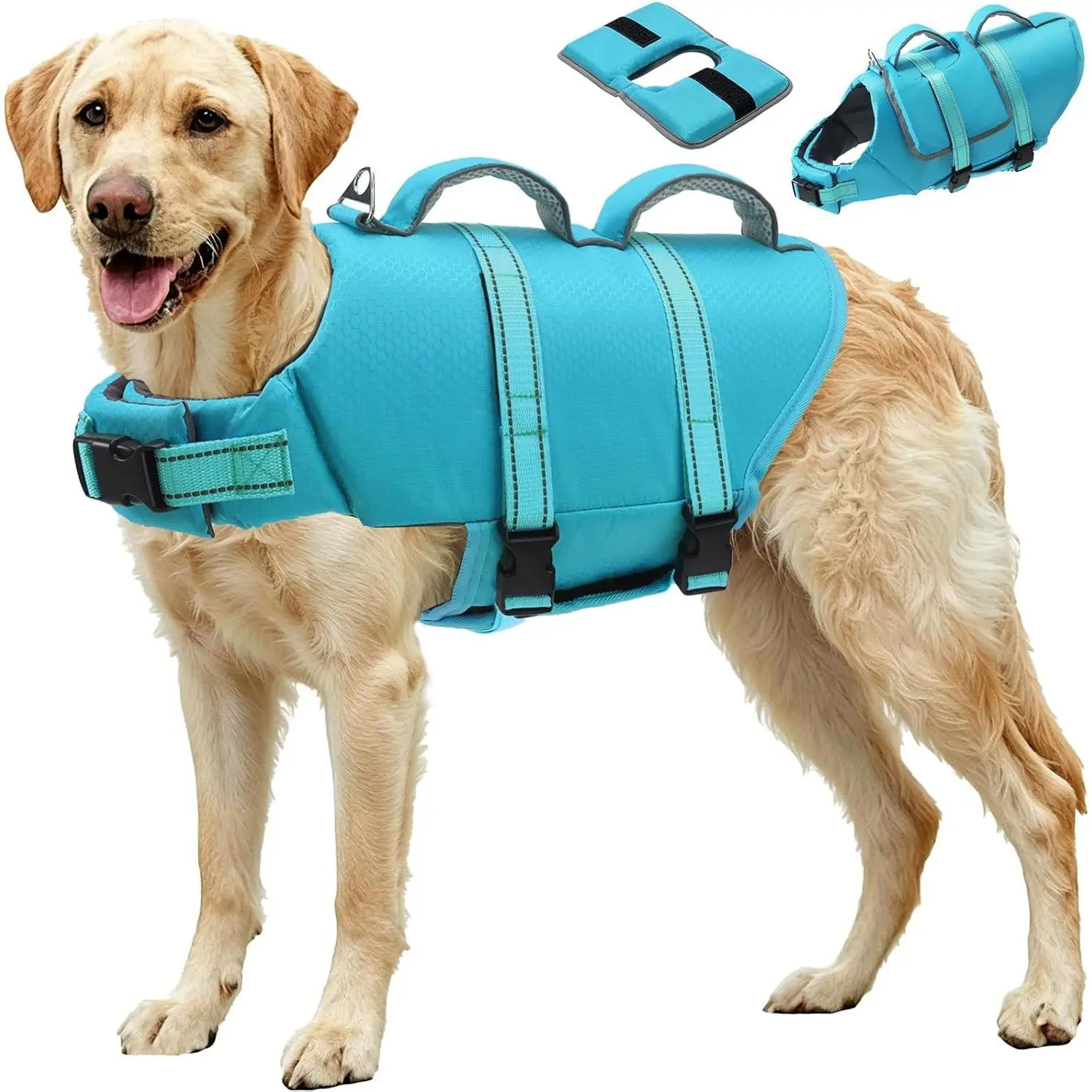 Dog Water Vest, Ripstop Large Dog Life Vest with Superior Buoyancy, Lightweight High Visibility Pet Life Jacket DFD for Small Medium Large Dogs, Blue, XL