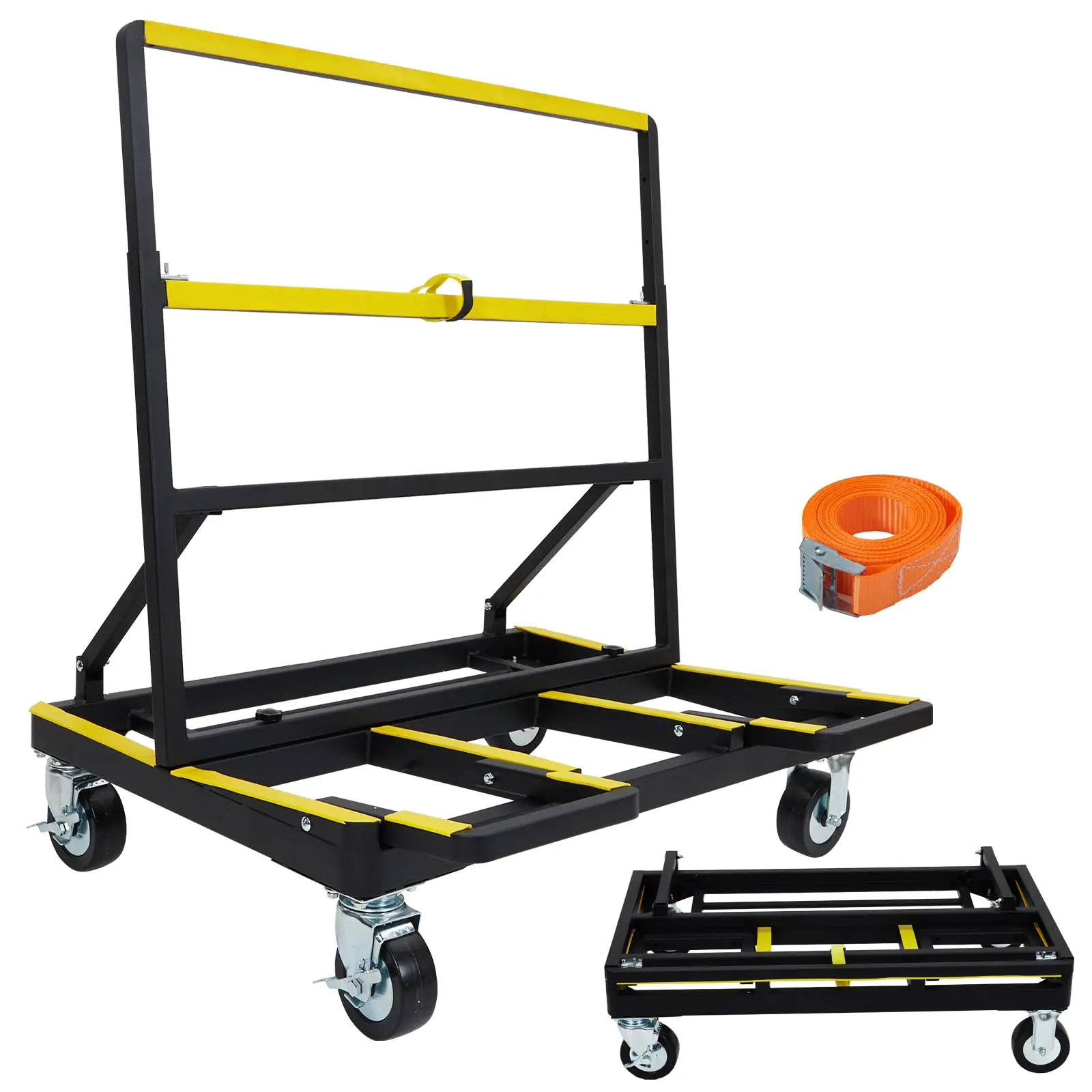 GARVEE2200 LB Drywall and Ceramic Tile Cart - Extendable Folding Dolly with Brakes and 4 Swivel Wheels for Transporting Sheetrock, Plywood, Glass, and Construction Materials