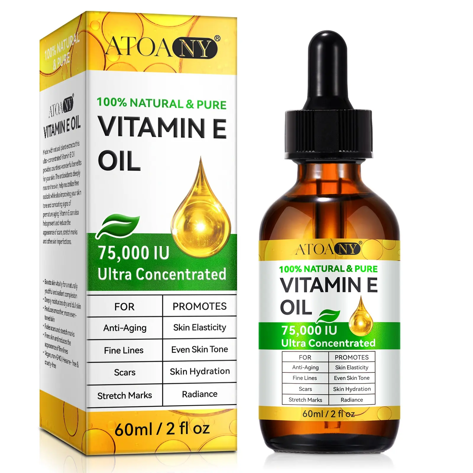 Atoany Vitamin E Oil 60ML, Rich in Antioxidants, Tightens Skin, Smooths Hair, Nourishes Nails, Multi-Purpose Vitamin E Oil
