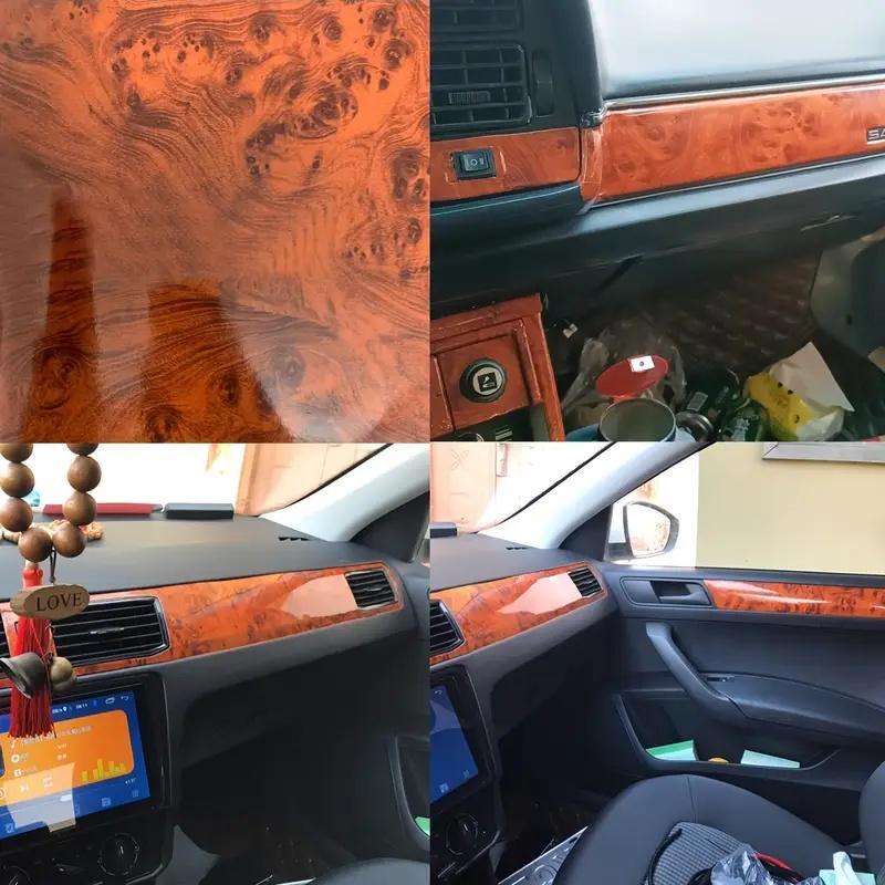 Wood Grain Pattern Car Interior Sticker, Glossy Retro Wood Grain Eye Mask Film, Car Vinyl Wrap Roll, Classic Peach Wood Grain Self Adhesive Bubble-free Decals, Car Stickers, Car Interior Decor