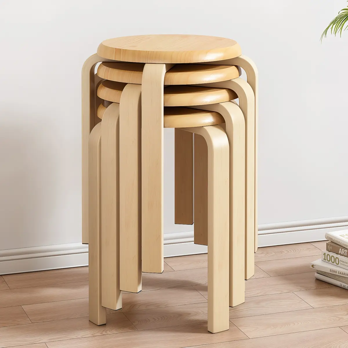 Stackable Bentwood Stool Set of 4, 18" Round Stacking Backless Nesting Stools, Anti-Slip Felt Pad,School Chairs, Suitable for classrooms, Dining Rooms, Kitchens, Natural