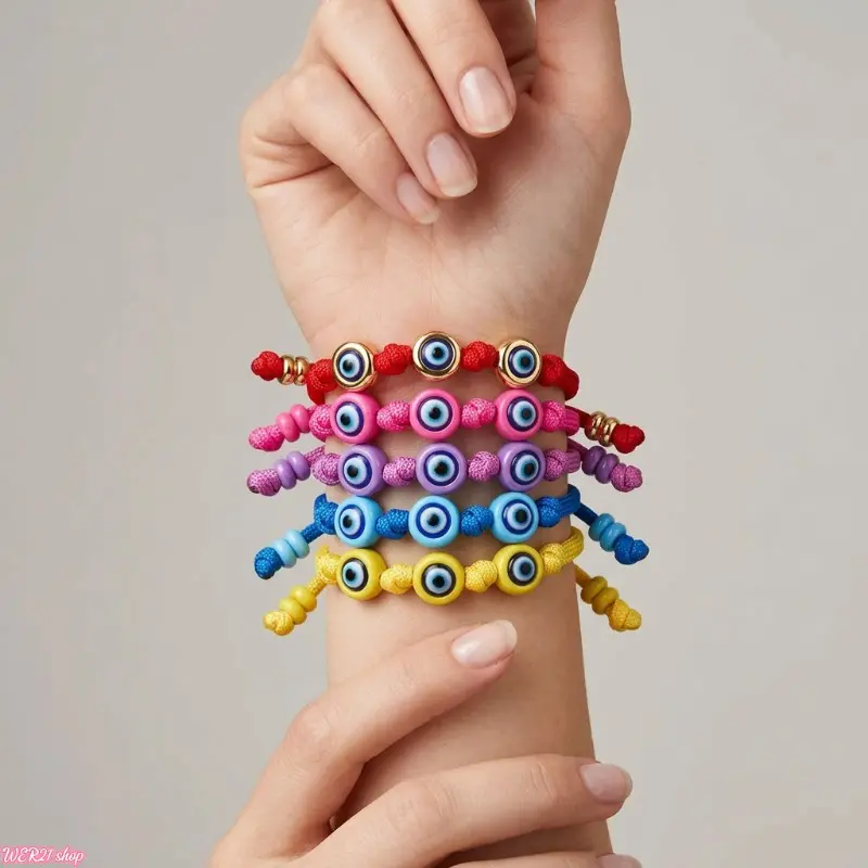 Vintage Evil Eye Colorful Stackable Bracelet - Women's Fashion Luxury Chic Wrist Jewelry, Stacked-Layered All-Seasons Daily Wear Accessory, 2026 Viral Trendy Ladies Holiday Gift, Multiple Colors