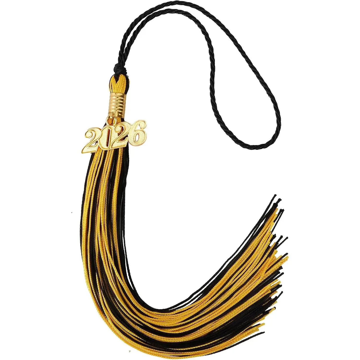 2026 Black Gold Graduation Tassel with Gold Charms & Memorial Cords - Cap Decoration for Class of 2026 Graduation Ceremonies, School Grad Souvenir Gifts