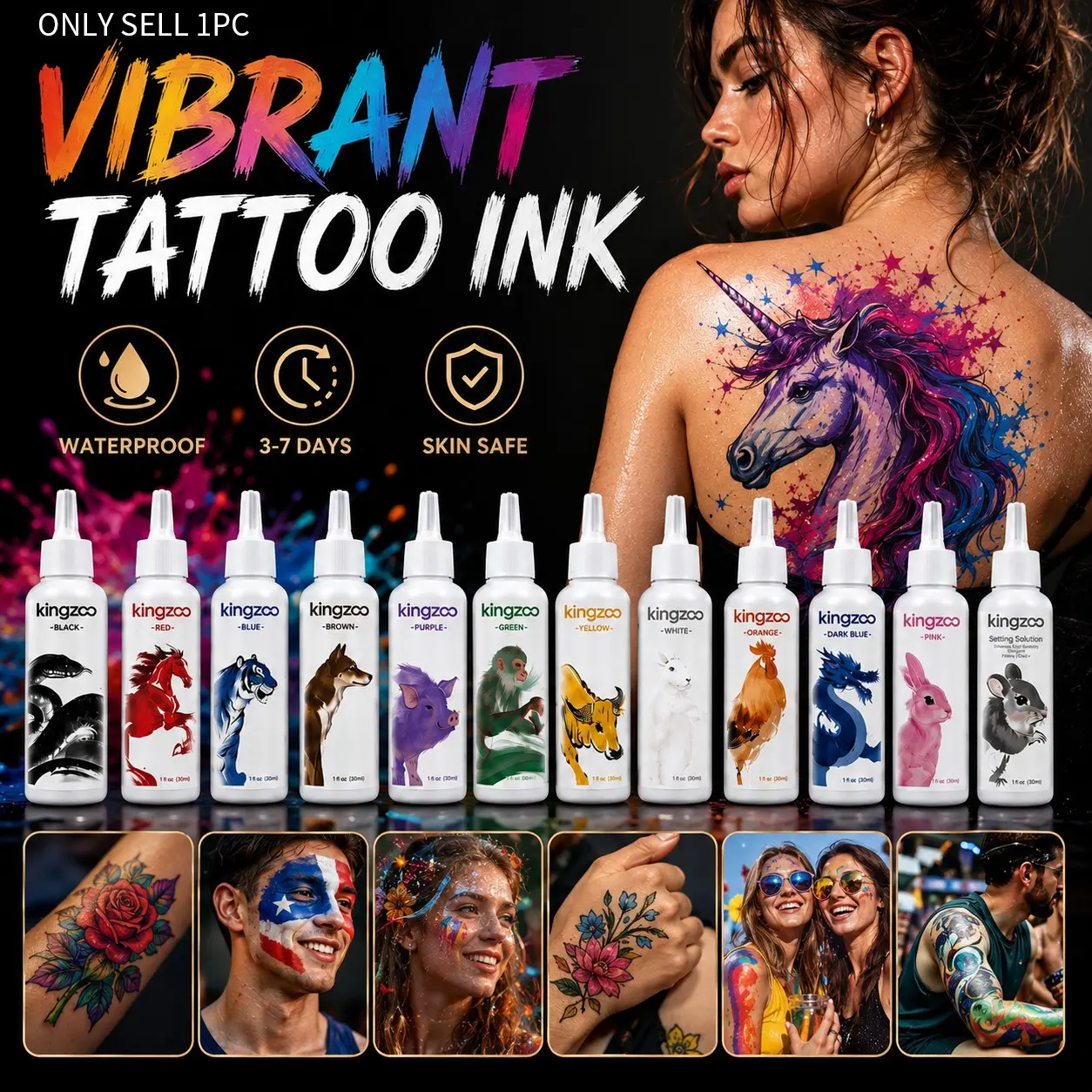 30ml Tattoo Inks Set for Artists – 12 Zodiac Colors, High Pigment, Safe & Gentle on Skin, Long-Lasting Tattoo Ink Supplies