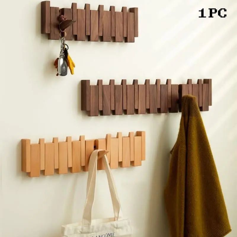 Solid Wood Piano Key Hook Wall Mount Storage Rack, No Drilling Entryway Decorative Hanger, Space-Saving Home Organizer, Space Saving Design, Decorative Hooks, Wooden, Wall Mounted Organizer, Decoration