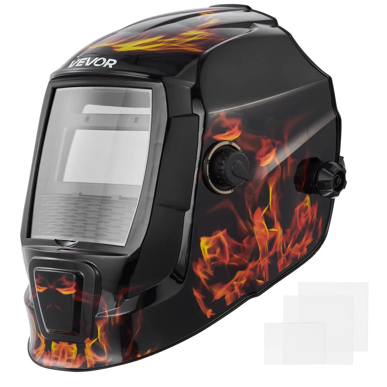 【DealsForYouDays】VEVOR Welding Helmet Auto Darkening, 3.66" x 1.69" True Color Welding Hood, Solar-Powered Welder Mask 2 Arc Sensors, Shade 4/9-13 for TIG MIG ARC Weld Grinding - CRIUS Series (Yellow Flame Pattern)