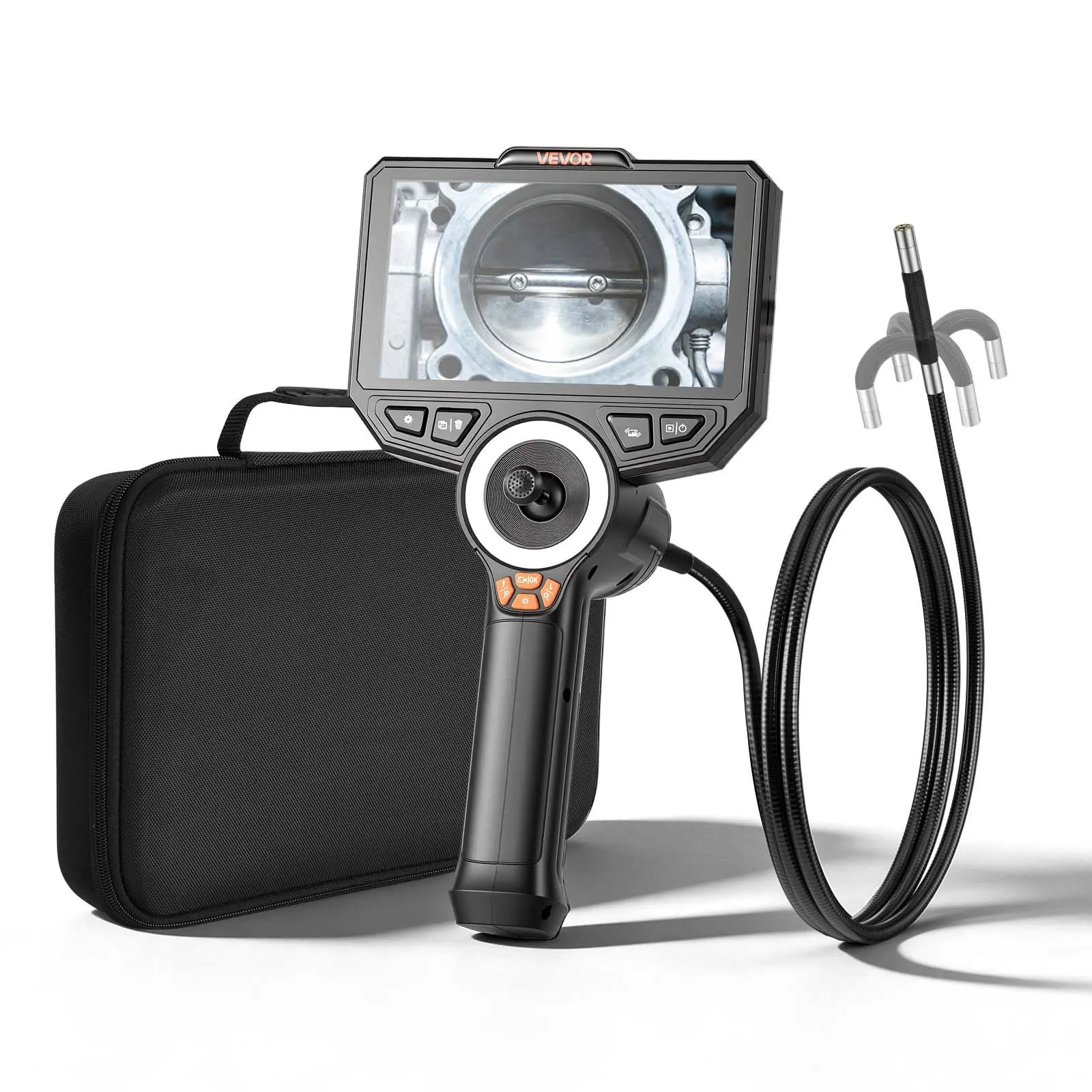 【DealsForYouDays】VEVOR 360° Articulating Endoscope with Light, 4-Way Articulating Design, 0.32-Inch Camera Head, 6" HD IPS Screen, 1920x1080 Lens, 5-Level Focus Zoom, 7000mAh Battery, IP67 Waterproof, 4.9 ft Snake Cable for Auto, Plumbing, Sd Card, Inspec