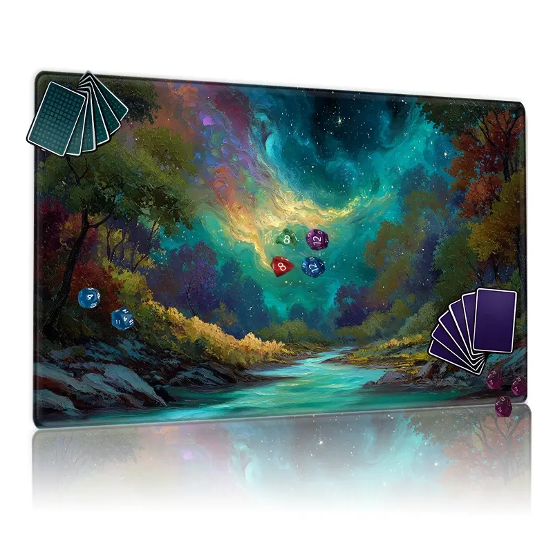 Enchanted Night Forest River MTG Playmat - 12x24in Non-Slip, Perfect for TCG Card Games, Family Gatherings, Ideal Gift for Game Enthusiasts