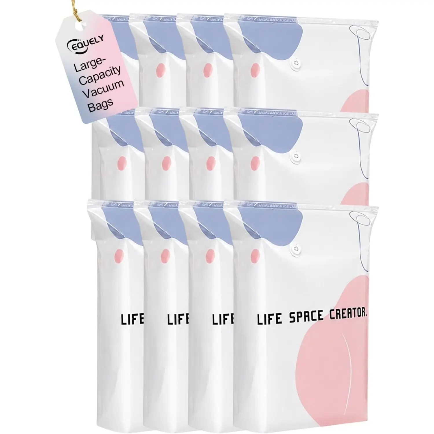 4/6/9/12 Pcs No Pump Needed Large Capacity Vacuum Storage Bags, Standing Airtight Space Saver Compression Bags, Reusable Heavy Duty Organizer for Clothes, Blankets, Bedding & Travel