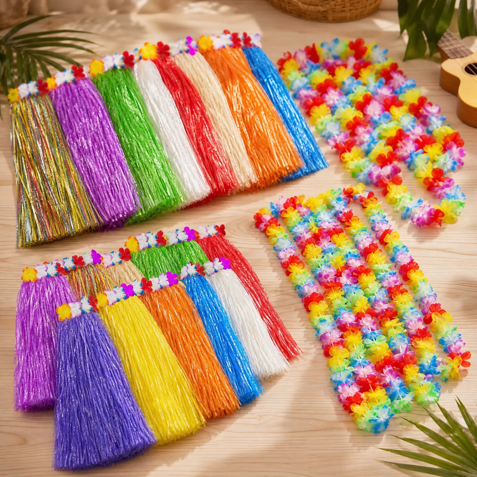 Hawaiian Hula Skirts & Leis Themed Party Decorations, Adult Luau Grass Skirt for Tropical Beach Party(Gift)